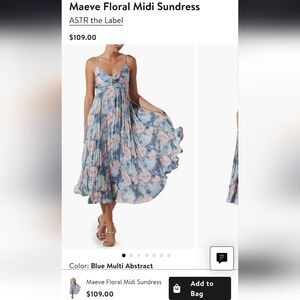 ASTR the Label Blue and Pink Abstract Floral Maeve Pleated Dress